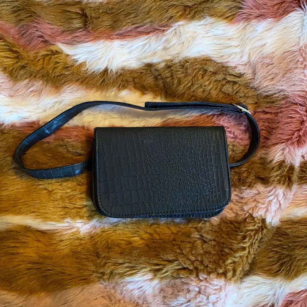 Black crocodile belt bag